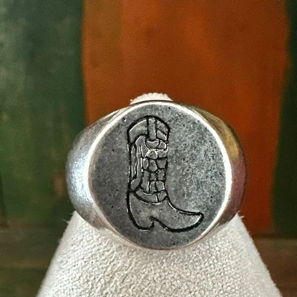 Silver-Tone Cowboy Boot Signet Ring